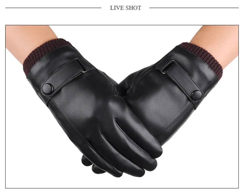 Men's Gloves Black Winter Mittens Keep Warm Touch Screen Windproof Driving Guantes Male Autumn Winter PU Leather Gloves Business