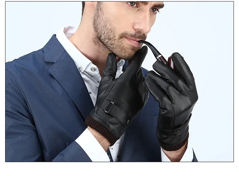 Men's Gloves Black Winter Mittens Keep Warm Touch Screen Windproof Driving Guantes Male Autumn Winter PU Leather Gloves Business