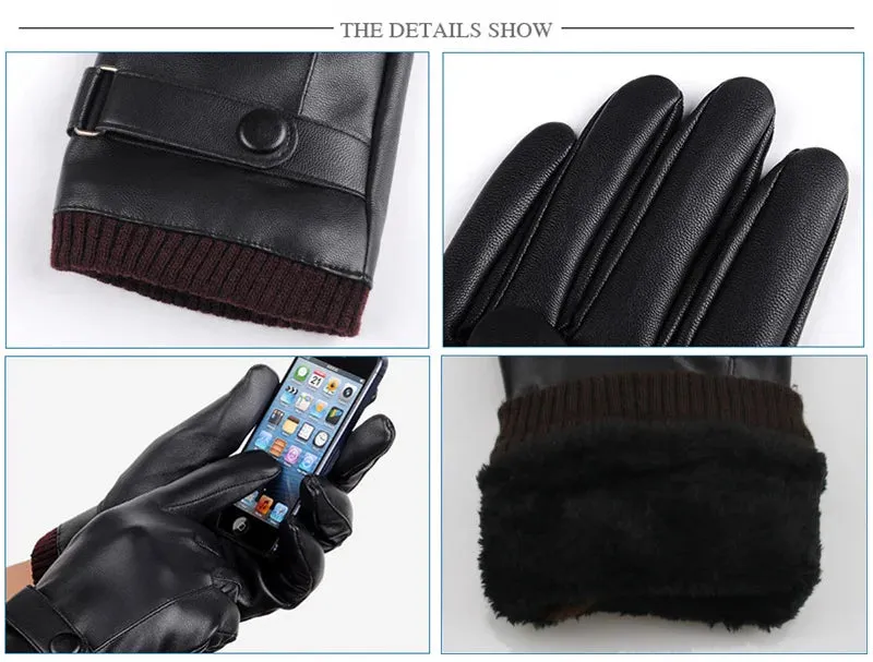 Men's Gloves Black Winter Mittens Keep Warm Touch Screen Windproof Driving Guantes Male Autumn Winter PU Leather Gloves Business