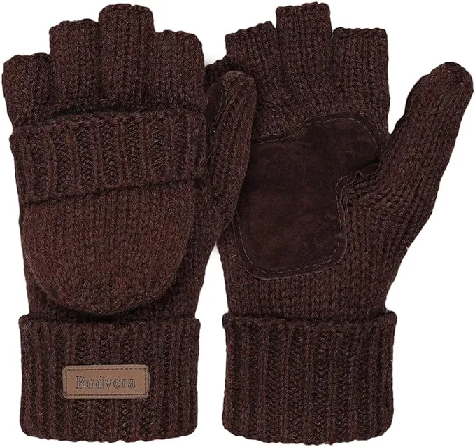 Soft Winter Knit Beige Fingerless Glove Mittens