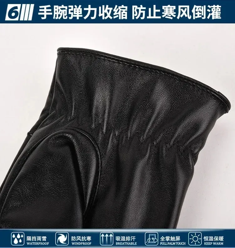 Winter Gloves For Men Genuine Leather Gloves Outdoor Cycling Black Real Sheepskin Keep Warm Driving Motorcycle Gloves