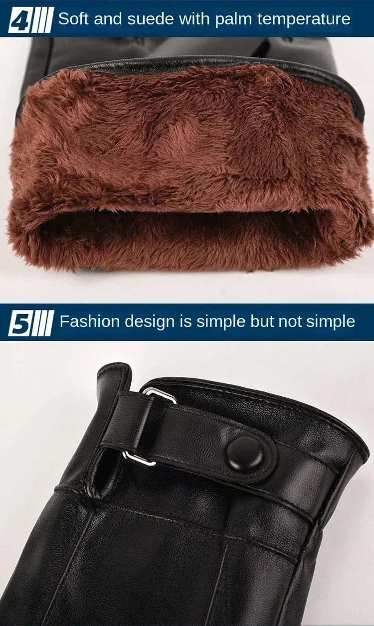 Winter Gloves For Men Genuine Leather Gloves Outdoor Cycling Black Real Sheepskin Keep Warm Driving Motorcycle Gloves