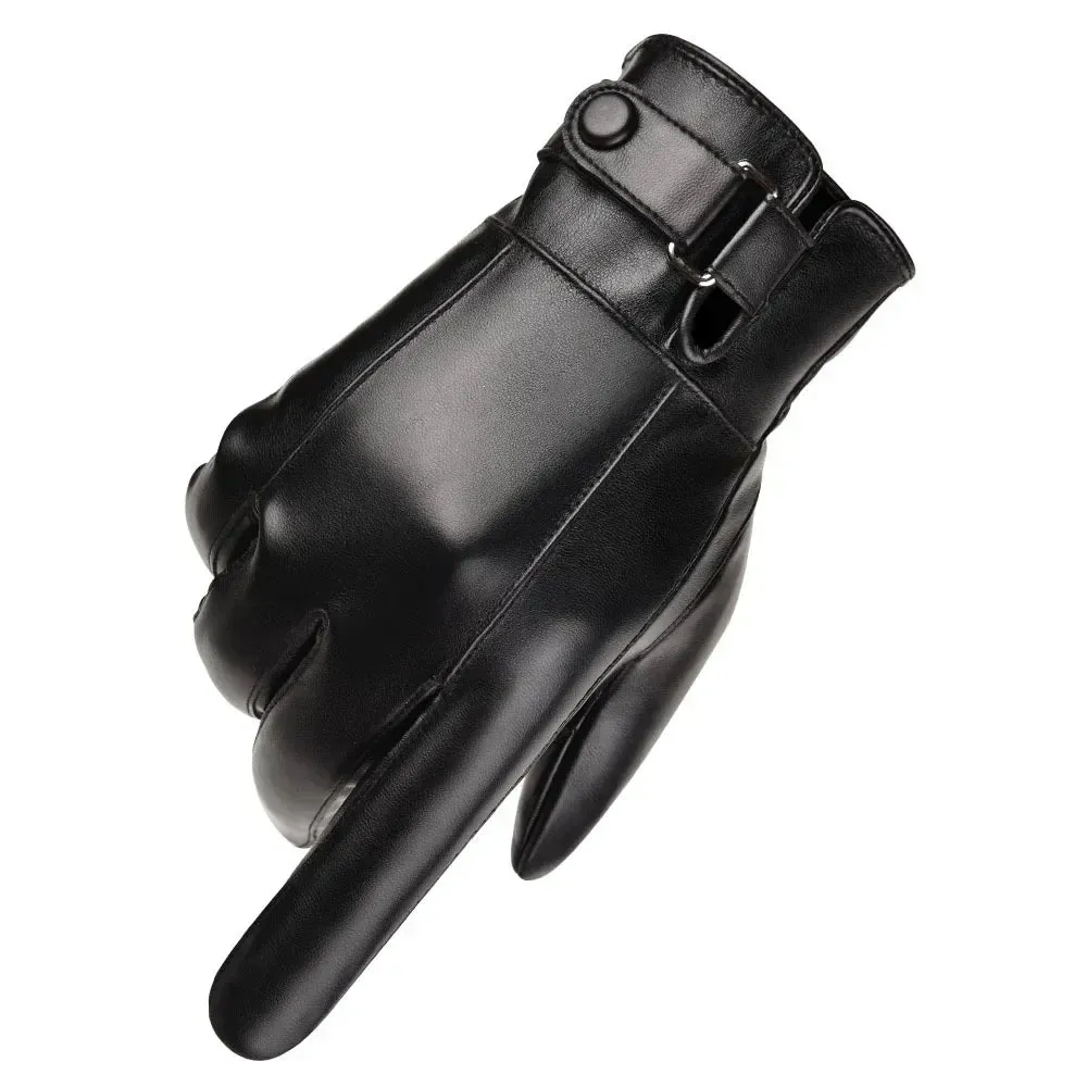 Winter Gloves For Men Genuine Leather Gloves Outdoor Cycling Black Real Sheepskin Keep Warm Driving Motorcycle Gloves