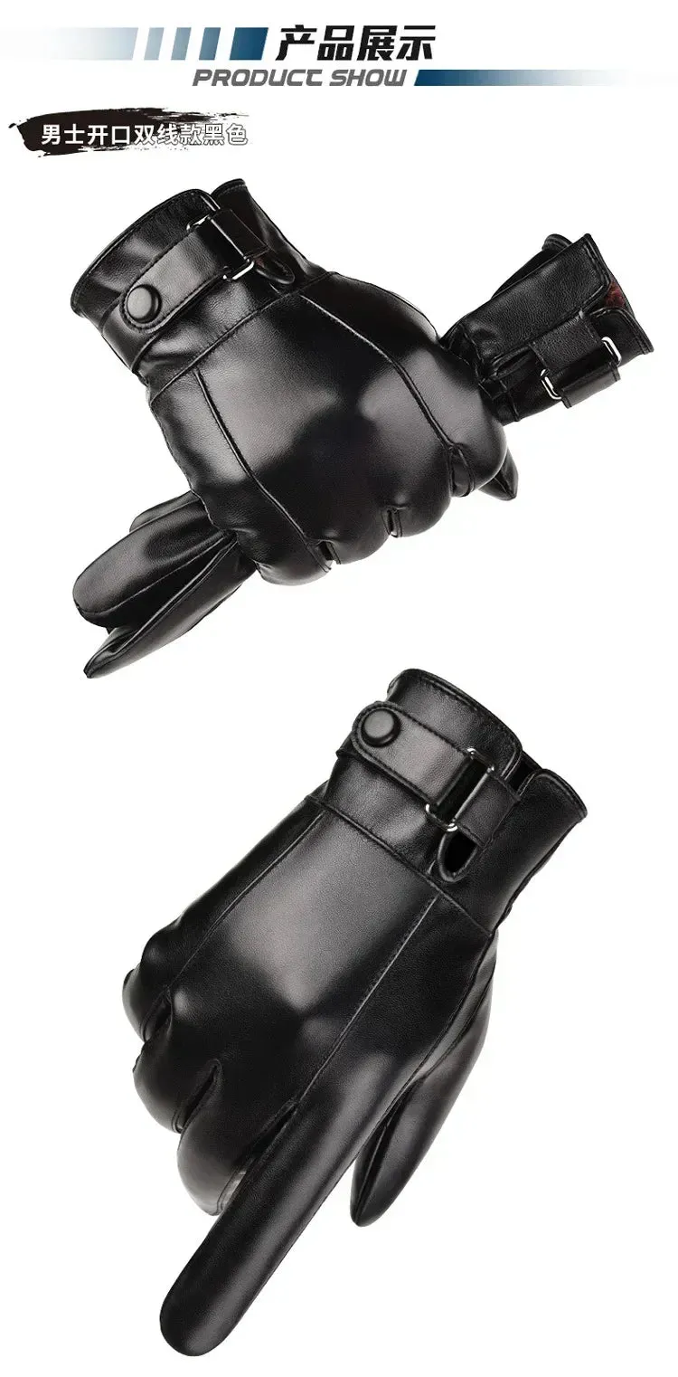 Winter Gloves For Men Genuine Leather Gloves Outdoor Cycling Black Real Sheepskin Keep Warm Driving Motorcycle Gloves