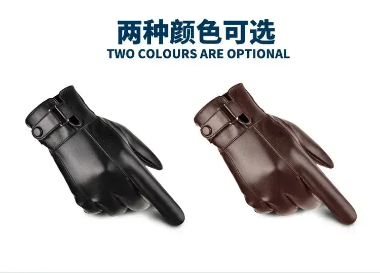 Winter Gloves For Men Genuine Leather Gloves Outdoor Cycling Black Real Sheepskin Keep Warm Driving Motorcycle Gloves