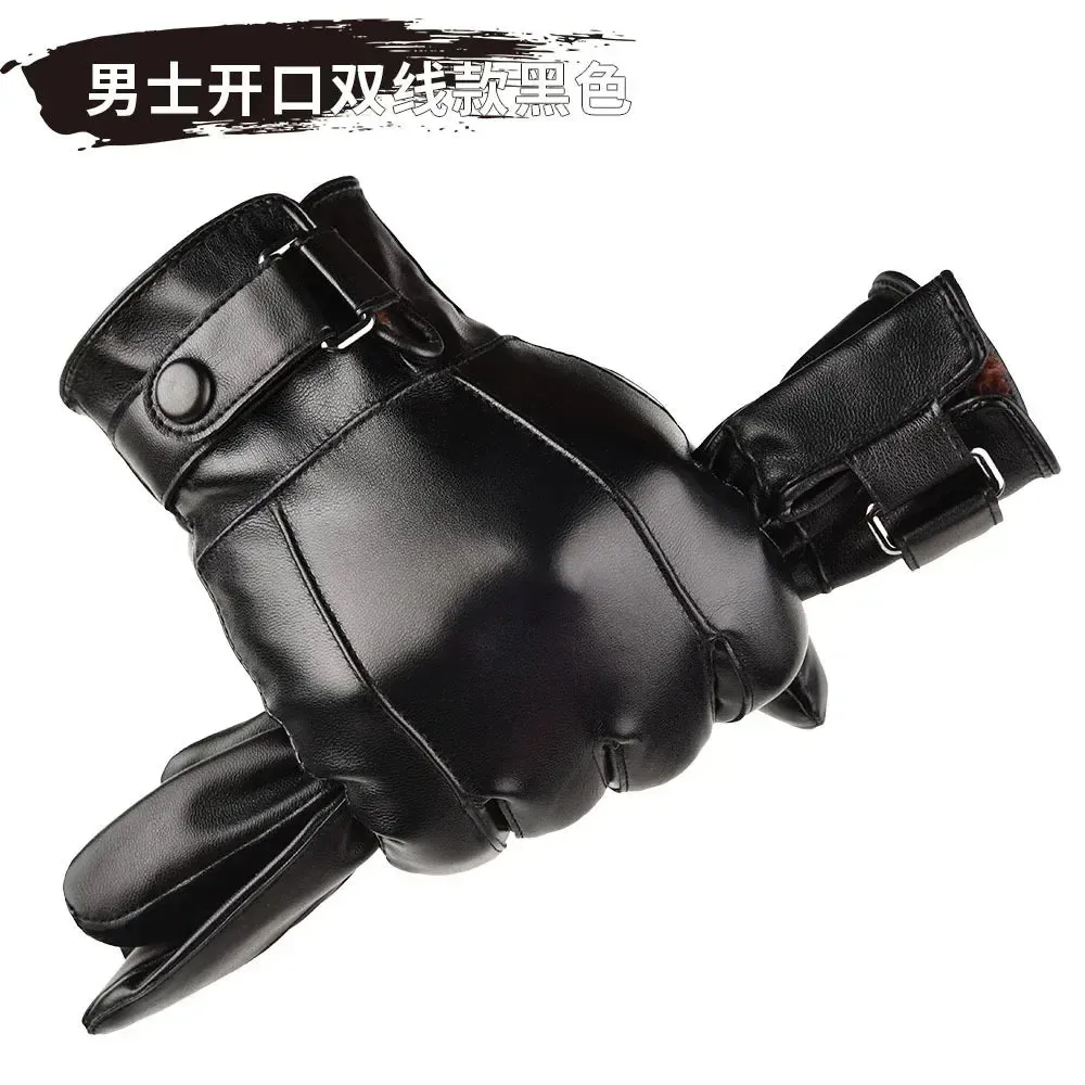 Winter Gloves For Men Genuine Leather Gloves Outdoor Cycling Black Real Sheepskin Keep Warm Driving Motorcycle Gloves