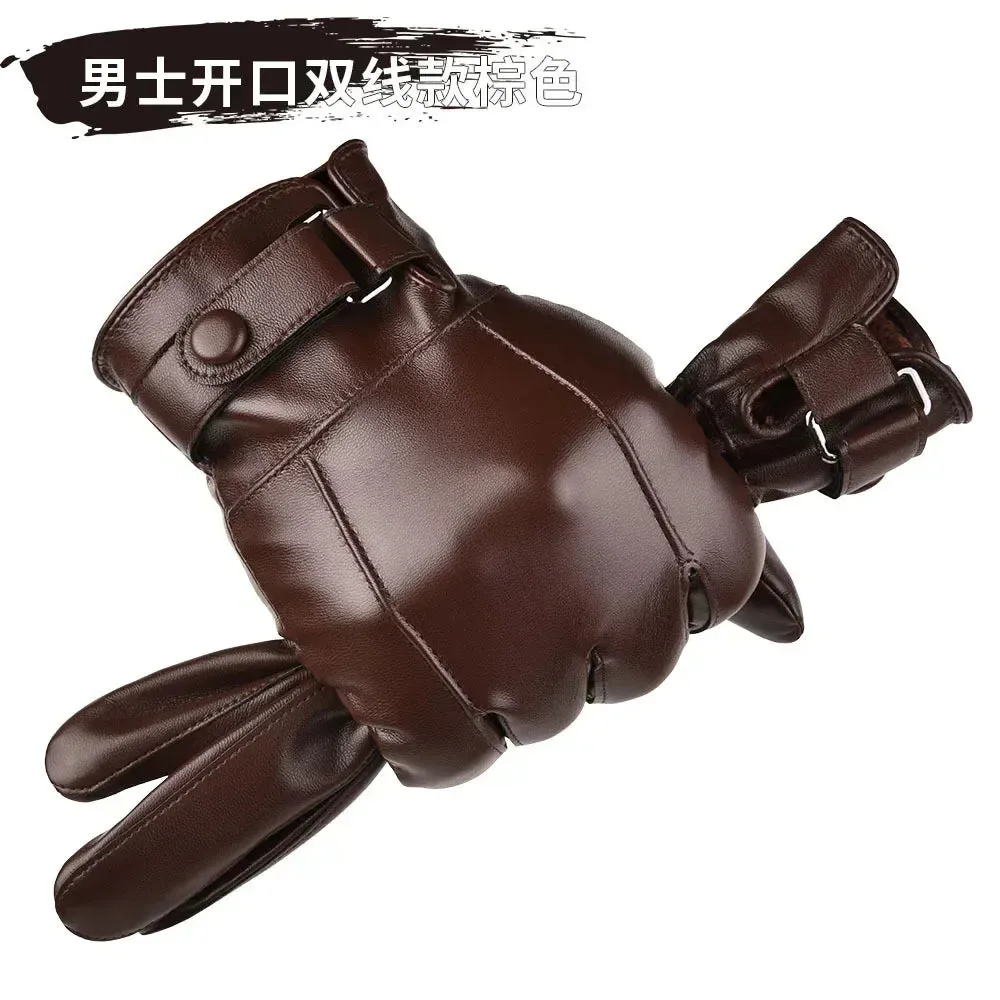 Winter Gloves For Men Genuine Leather Gloves Outdoor Cycling Black Real Sheepskin Keep Warm Driving Motorcycle Gloves