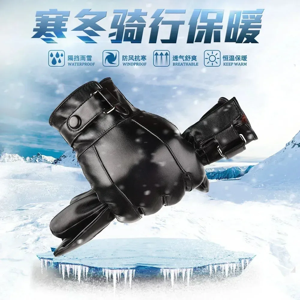 Winter Gloves For Men Genuine Leather Gloves Outdoor Cycling Black Real Sheepskin Keep Warm Driving Motorcycle Gloves