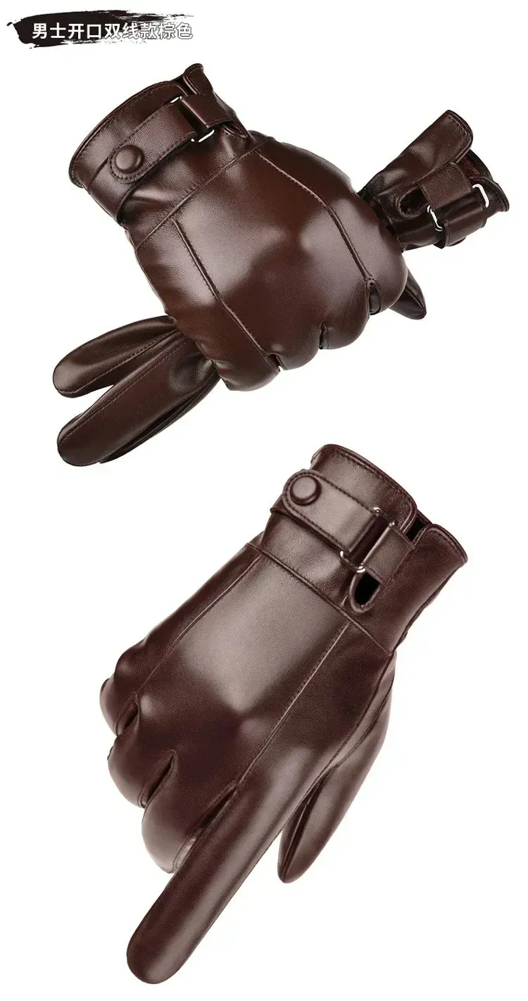 Winter Gloves For Men Genuine Leather Gloves Outdoor Cycling Black Real Sheepskin Keep Warm Driving Motorcycle Gloves