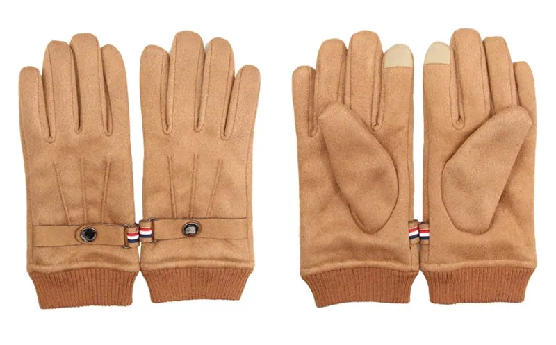Winter Men's Gloves Suede Keep Warm Touch Screen Windproof Driving Guantes Thick Cashmere Anti Slip Outdoor Male Leather Gloves